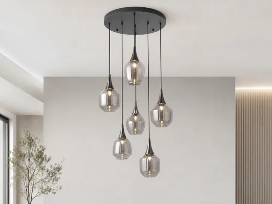 Cluster pendant lighting with multi-drop configuration on single canopy