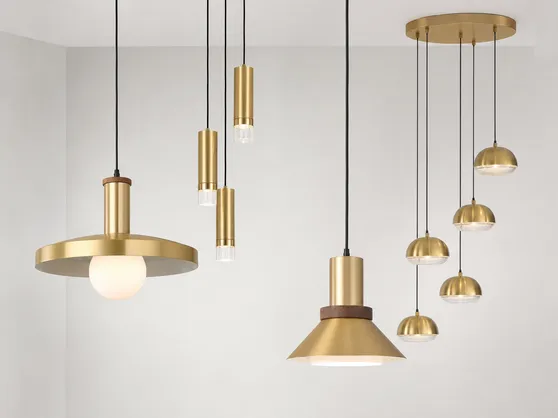 Gold pendant lighting with brushed gold and champagne gold finishes