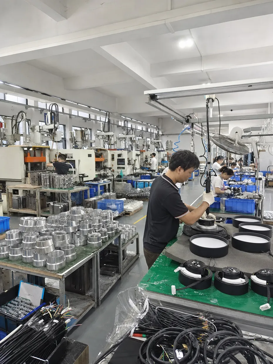ASCLighting pendant lighting production facility in Guzhen showing die-casting and assembly lines