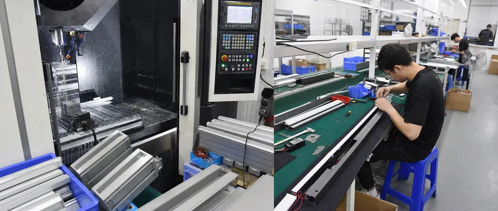 Custom LED pendant lighting OEM manufacturing process showing CNC machining and prototype assembly