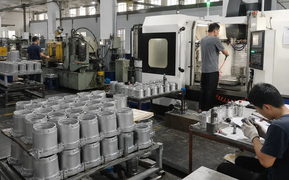 In-house die-casting and CNC machining of aluminum spotlight housings at ASCLighting Guzhen facility