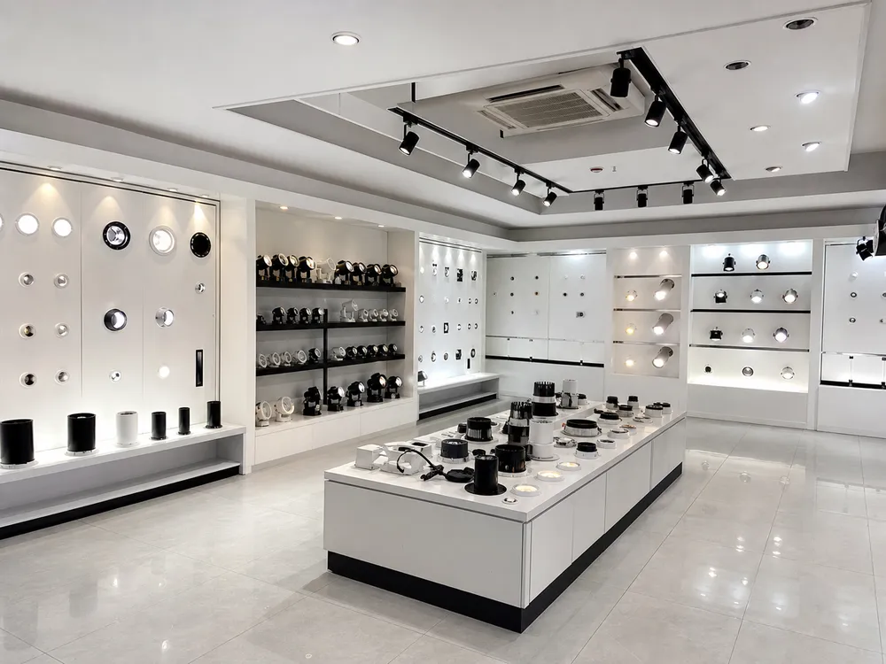ASCLighting factory showroom displaying LED spotlight product range