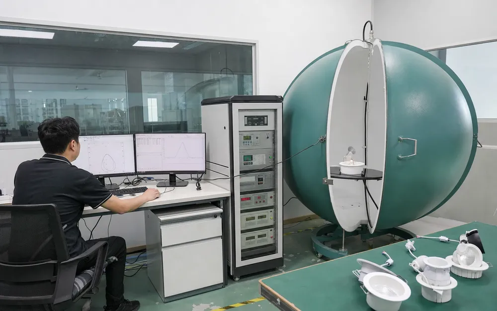 In-house optical lab photometric testing of recessed spotlight fixtures