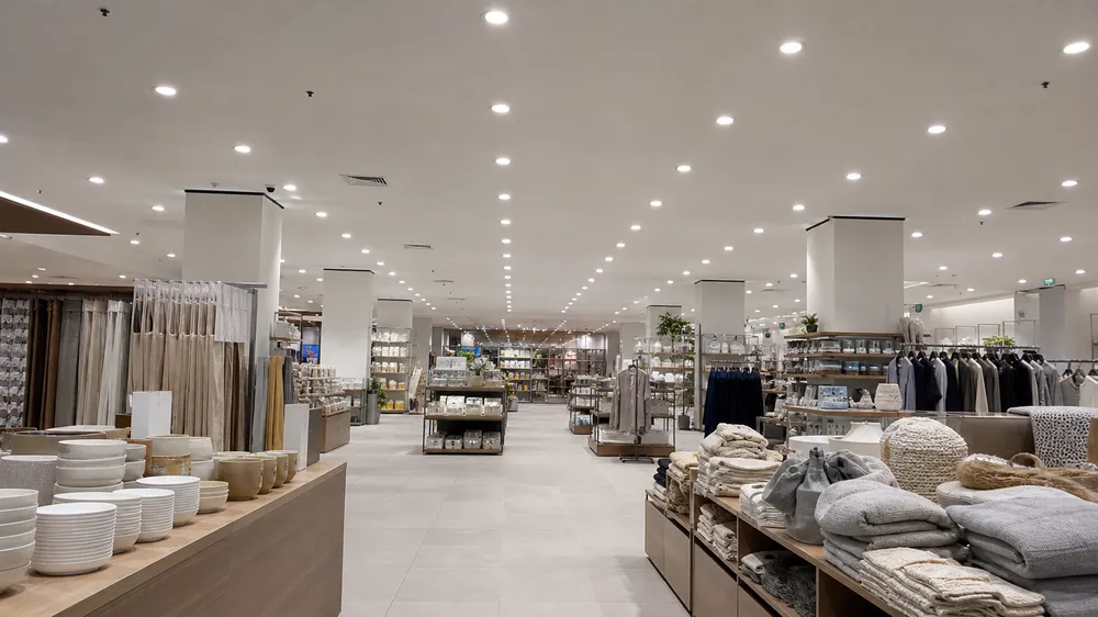 Uniform recessed spotlights in a retail chain store environment
