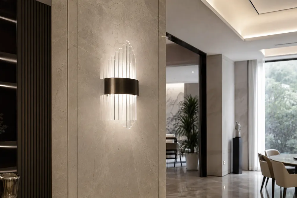 Decorative LED wall sconce in luxury residential villa interior