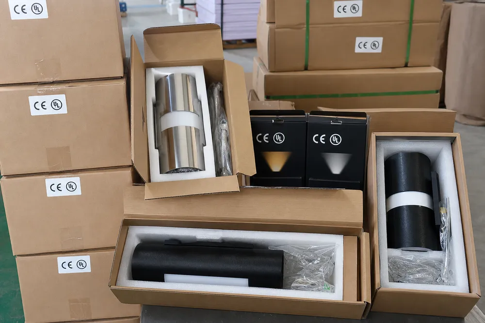 LED wall lighting packaged for wholesale distribution with CE and UL certification labels