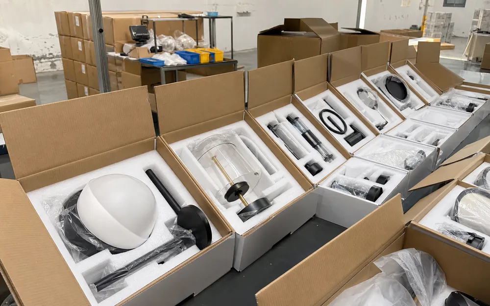 Modern wall lighting packaged for e-commerce and wholesale distribution channels