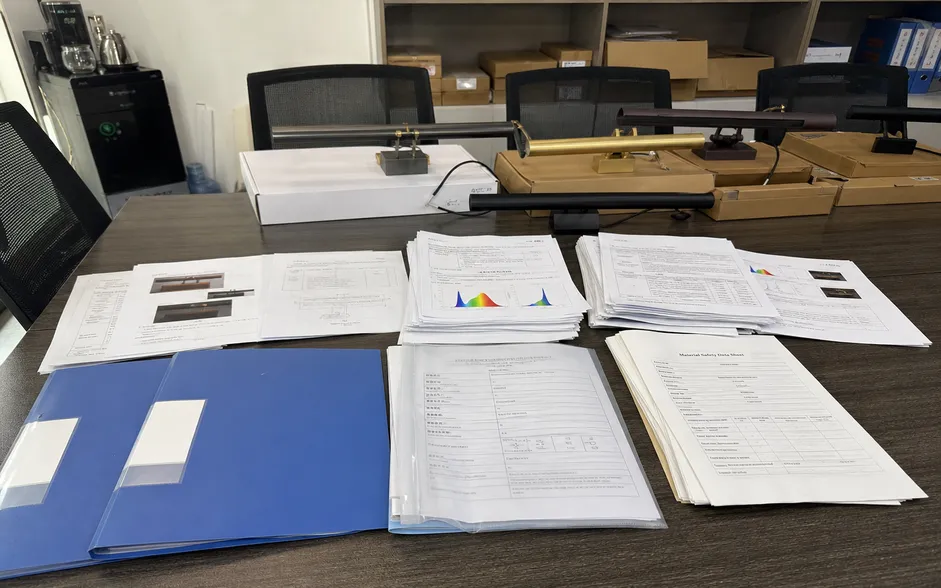 Certification documentation and compliance test reports for art wall lighting product line