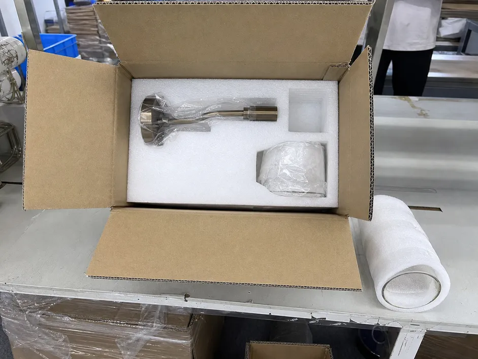 Wall sconce protective packaging with EPE foam inserts and corrugated outer carton for ocean freight